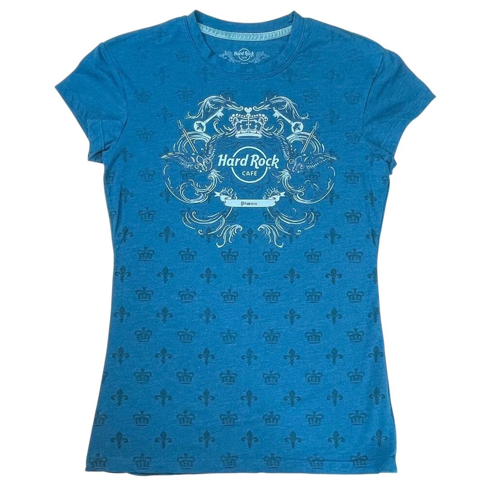 Hard Rock Cafe Phoenix Rock Couture Tee Size M Blue Crown Graphic T-Shirt